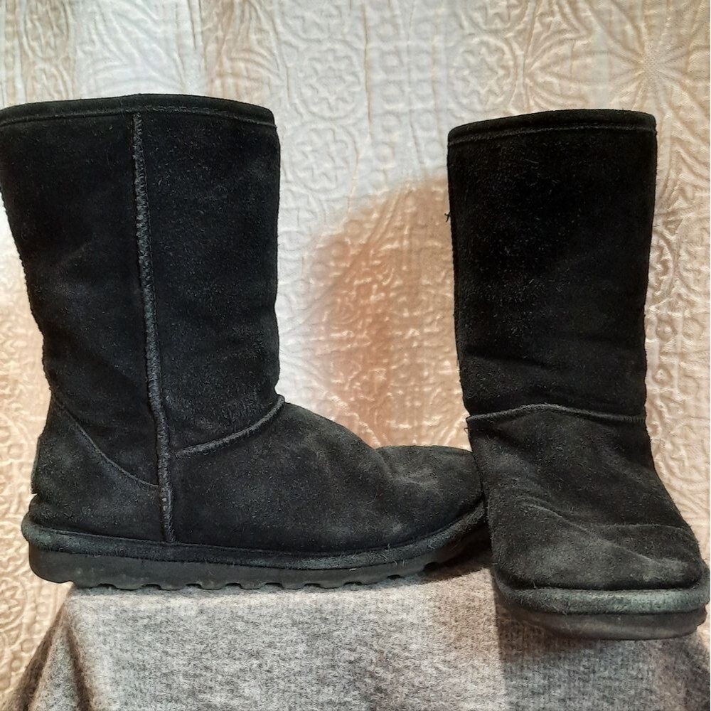 BearPaw Winter Boots Womans 8 Black Wool Suede Sheepskin Outdoor Preppy